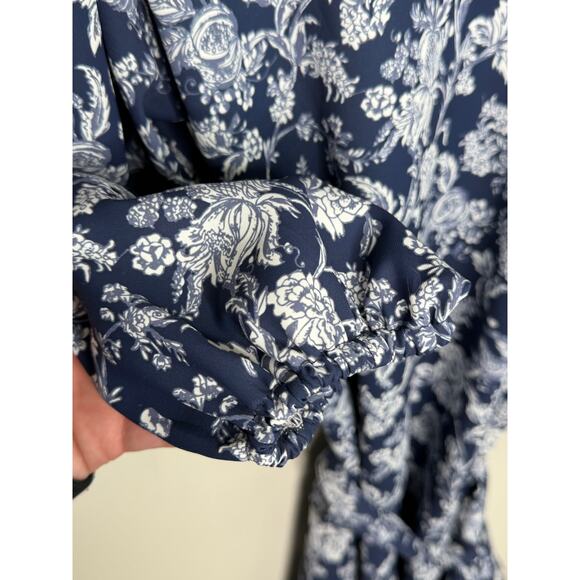 Smith & Quinn Floral Puff Sleeve Mini Dress Navy Blue White Women's Size Medium - Picture 5 of 8